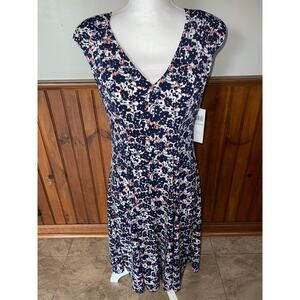 NWT Womens London Style Collection Navy Coral Floral Cap Sleeve‎ Midi Dress 8